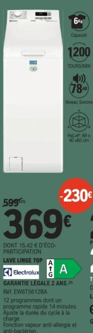Lave linge top Electrolux EW6T5612BA