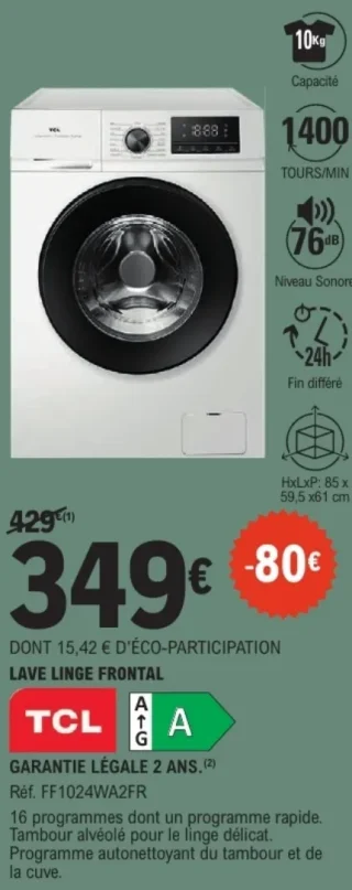 Lave linge frontal TCL FF1024WA2FR