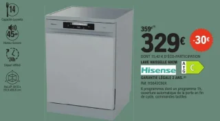 Lave vaisselle 60cm Hisense HS642C90X