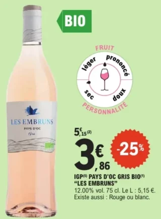 Vin gris IGP Pays d'Oc Bio Les Embruns