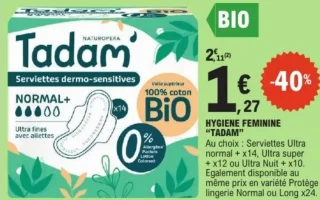 Serviettes dermo-sensibles 100% coton Bio Tadam