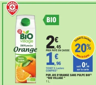Pur jus d'orange sans pulpe Bio Village