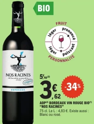 Vin rouge AOP Bordeaux Bio Nos Racines