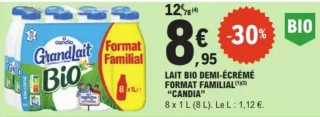 Lait Bio demi-écrémé format familial "Candia"