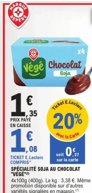 Spécialité Soja au chocolat "Végé" Marque Repère