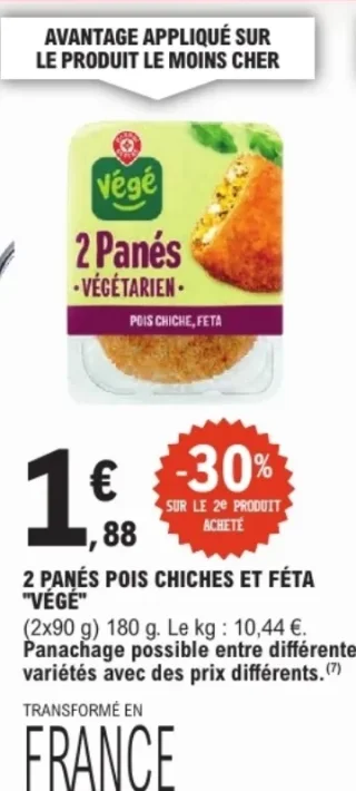 2 Panés Pois Chiches et Féta "Végé"