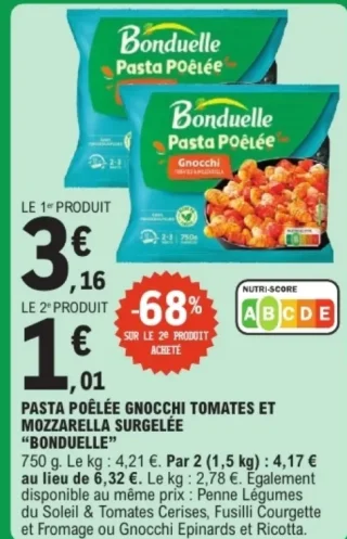 Pasta poêlée Gnocchi Tomates et Mozzarella surgelée Bonduelle