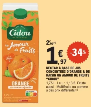 Nectar à base de jus concentrés d'orange & de raisin Un Amour de Fruits "CIDOU"