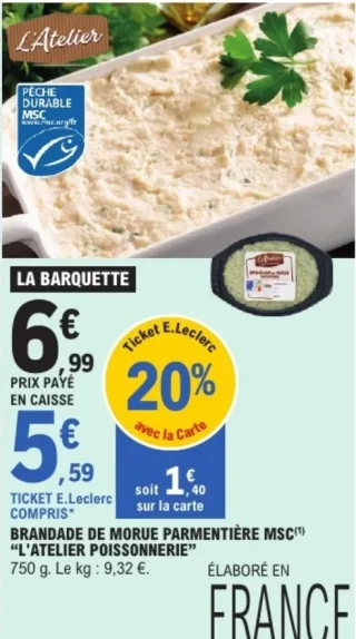 Brandade de morue parmentière MSC "L'Atelier Poissonnerie"