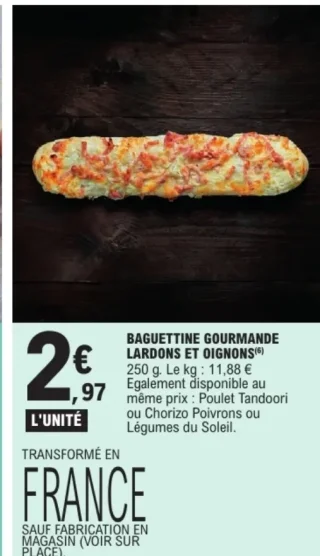 Baguettine gourmande lardons et oignons