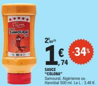 Sauce Colona Samouraï, Algérienne ou Hannibal