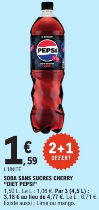 Soda sans sucres cherry Diet Pepsi