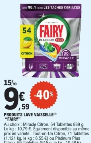 Produits lave vaisselle Fairy Platinum Plus