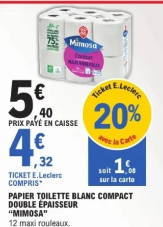 Papier toilette blanc compact double épaisseur Mimosa