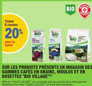 Cafés en grains, moulus et en dosettes Bio Village