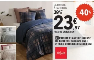 Parure flanelle housse de couette 240x220 cm + 2 taies d'oreiller 63x63 cm Tissaïa