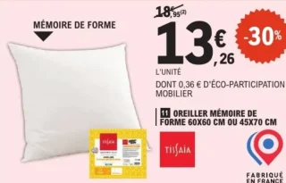 Oreiller mémoire de forme 60x60 cm ou 45x70 cm Tissaia