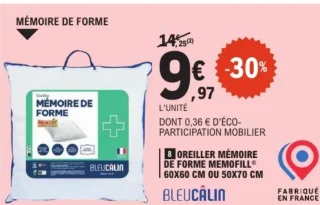 Oreiller mémoire de forme Memofill® 60x60 cm ou 50x70 cm Bleucâlin