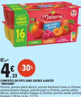 Compotes en pots sans sucres ajoutés Materne