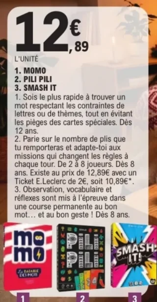 Jeux de société Momo / Pili Pili / Smash It
