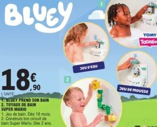 Jeu de bain Tomy Bluey prend son bain / Tuyaux de bain Super Mario