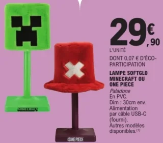 Lampe Softglo Minecraft ou One Piece Paladone
