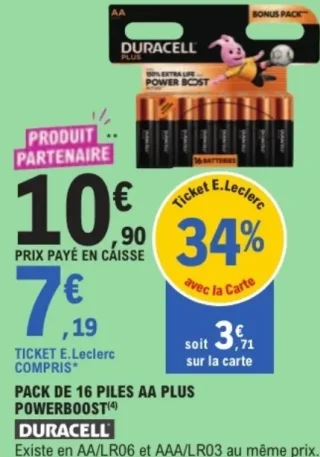 Pack de 16 piles AA Plus Powerboost Duracell