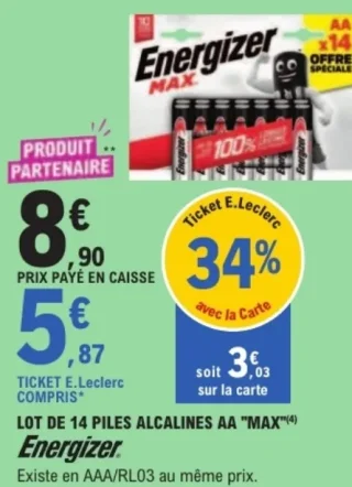 Lot de 14 piles alcalines AA "Max" Energizer