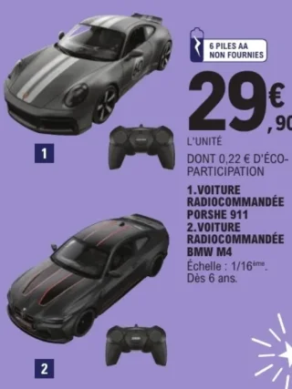 Voiture radiocommandée Porsche 911 ou BMW M4