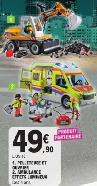 Playmobil Pelleteuse et ouvrier ou Ambulance effets lumineux