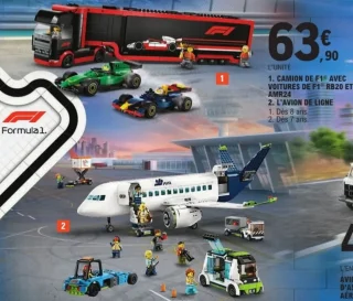 Lego City Camion de F1 avec Voitures de F1 RB20 et AMR24 ou L'Avion de Ligne