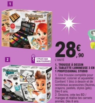 Trousse à dessin / Tablette lumineuse 3 en 1 Professional Studio