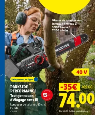 PARKSIDE PERFORMANCE Tronçonneuse d'élagage sans fil