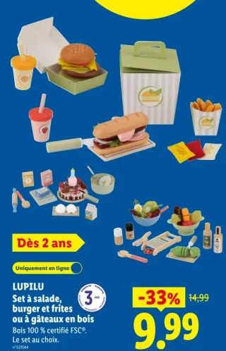 Set à salade, burger et frites ou à gâteaux en bois LUPILU
