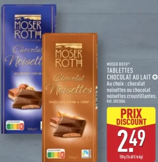 Tablettes chocolat au lait Moser Roth