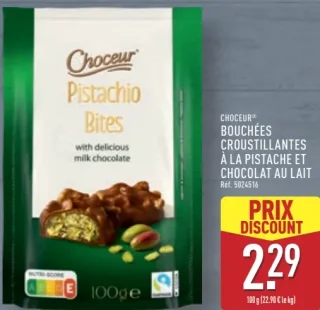 Bouchées croustillantes à la pistache et chocolat au lait Choceur