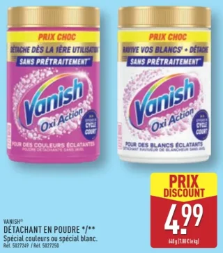 Vanish Détachant en poudre spécial couleurs ou spécial blanc