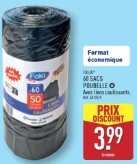 60 Sacs poubelle avec liens coulissants Folia