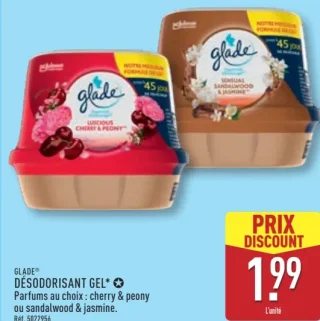 Désodorisant gel Glade Parfums au choix : cherry & peony ou sandalwood & jasmine