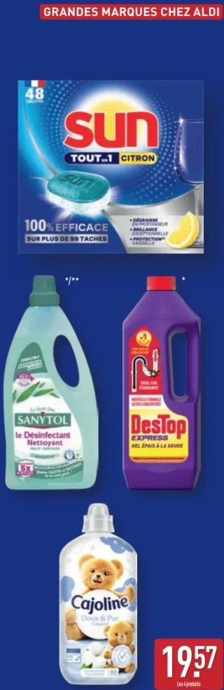 Lot de 4 produits de Grandes Marques : Sun, Sanytol, Destop, Cajoline