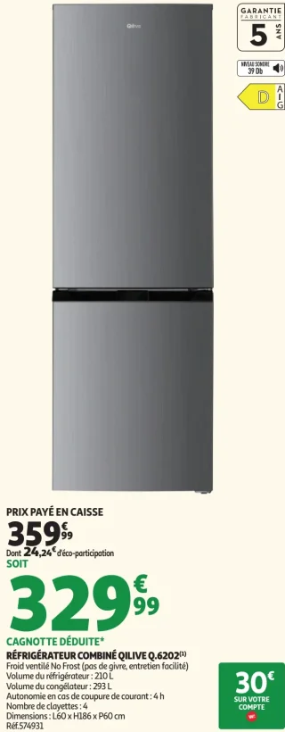 Réfrigérateur combiné Qilive Q.6202