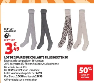 Lot de 2 paires de collants fille Inextenso