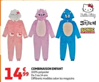 Combinaison enfant Hello Kitty / Stitch / Sonic
