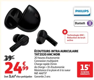 Écouteurs intra auriculaire TAT2520 ANC Noir Philips
