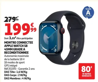 Montre connectée Apple Watch S8 45mm Grade A Reconditionnée