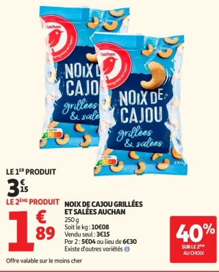 Noix de cajou grillées & salées Auchan