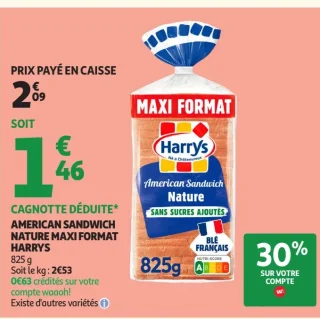 Pain de mie American Sandwich Nature Maxi Format Harrys