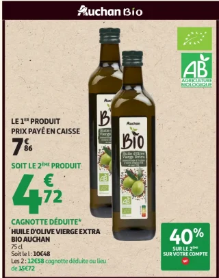 Huile d'olive vierge extra bio Auchan