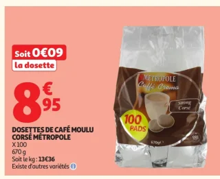 DOSETTES DE CAFÉ MOULU CORSÉ MÉTROPOLE