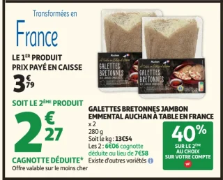 Galettes bretonnes jambon emmental Auchan À Table en France